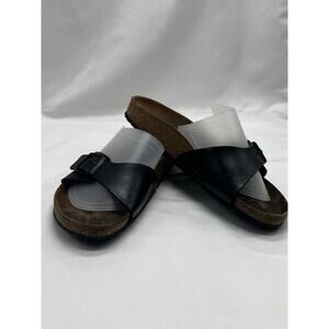 BIRKENSTOCK Sandals Womens Sz 40 Germany Leather Birko-Flor Slides Slip On Black